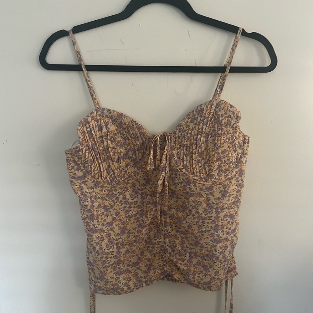 Papaya Ruched Smocked Micro Floral Cottage Festival Summer Trends Y2K  Sz Large